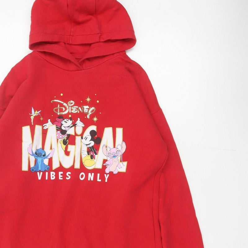 Disney Girls Red 13-14 Years Pullover Hoodie Magical Vibes Mickey Stitch