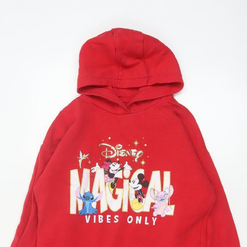 Disney Girls Red 13-14 Years Pullover Hoodie Magical Vibes Mickey Stitch