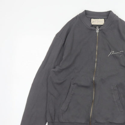Prevu Men’s Grey Cotton Bomber Jacket L Full Zip Logo