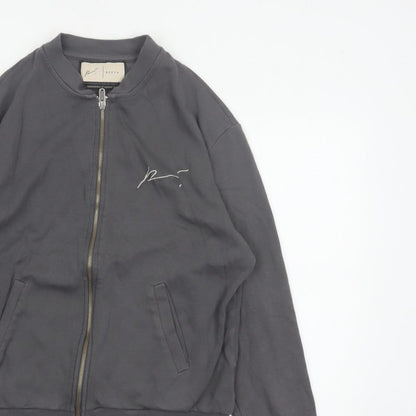 Prevu Men’s Grey Cotton Bomber Jacket L Full Zip Logo