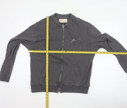 Prevu Men’s Grey Cotton Bomber Jacket L Full Zip Logo
