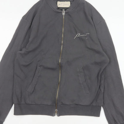 Prevu Men’s Grey Cotton Bomber Jacket L Full Zip Logo