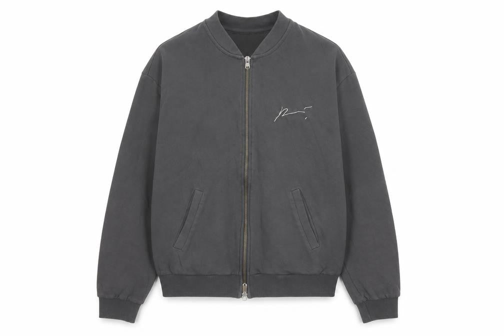 Prevu Men’s Grey Cotton Bomber Jacket L Full Zip Logo