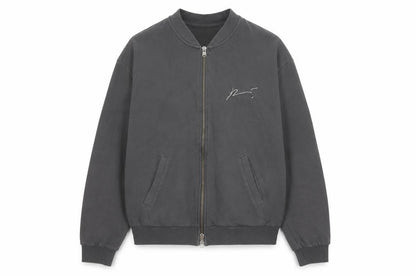 Prevu Men’s Grey Cotton Bomber Jacket L Full Zip Logo