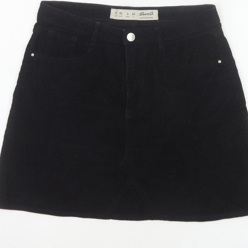 Denim Co. Women’s Black UK 8 Corduroy Mini Pencil Skirt Pockets