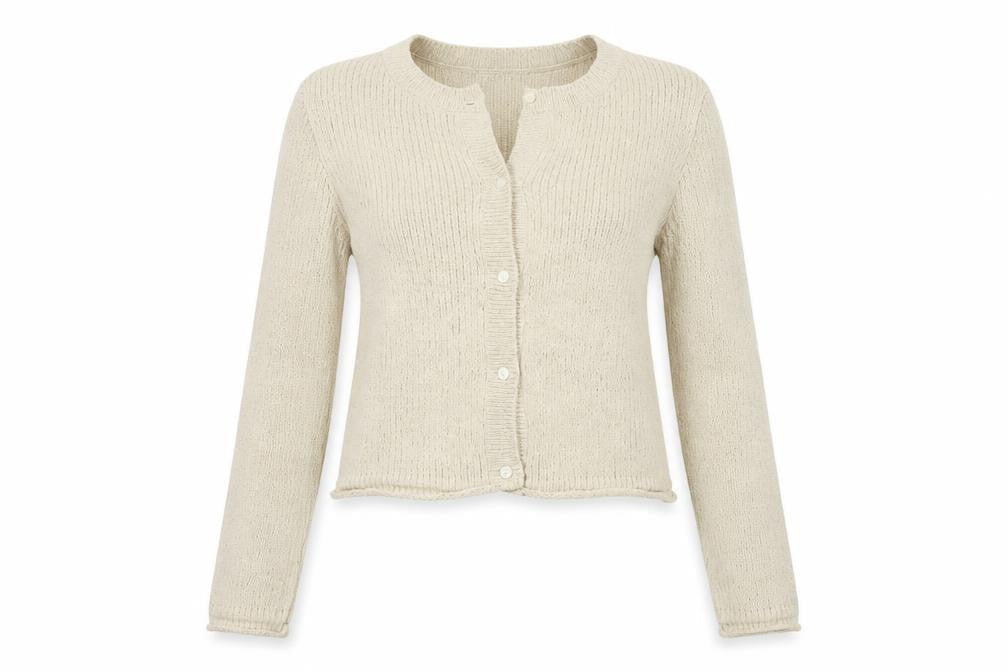 H&M Women Beige L Button Front Open-Knit Long Sleeve Cardigan