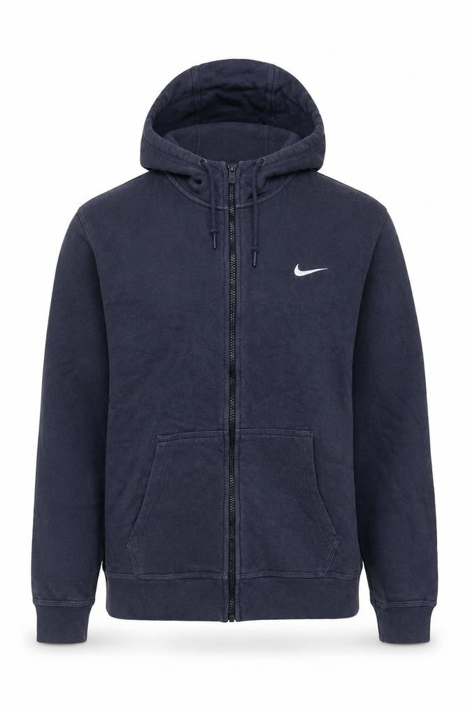 Nike Men’s Blue L Full Zip Fleece Hoodie Swoosh Logo Pockets