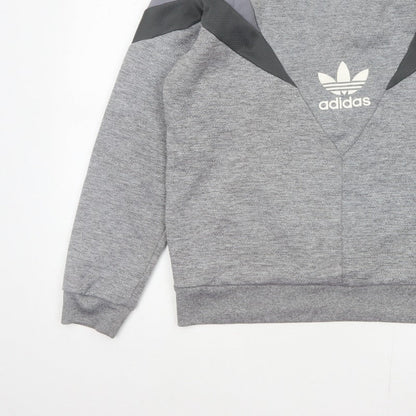 Adidas Men Grey M Pullover Crew Neck Trefoil Logo Sweatshirt