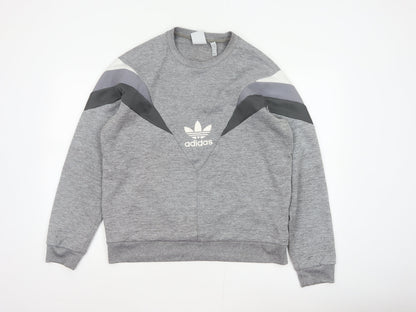 Adidas Men Grey M Pullover Crew Neck Trefoil Logo Sweatshirt