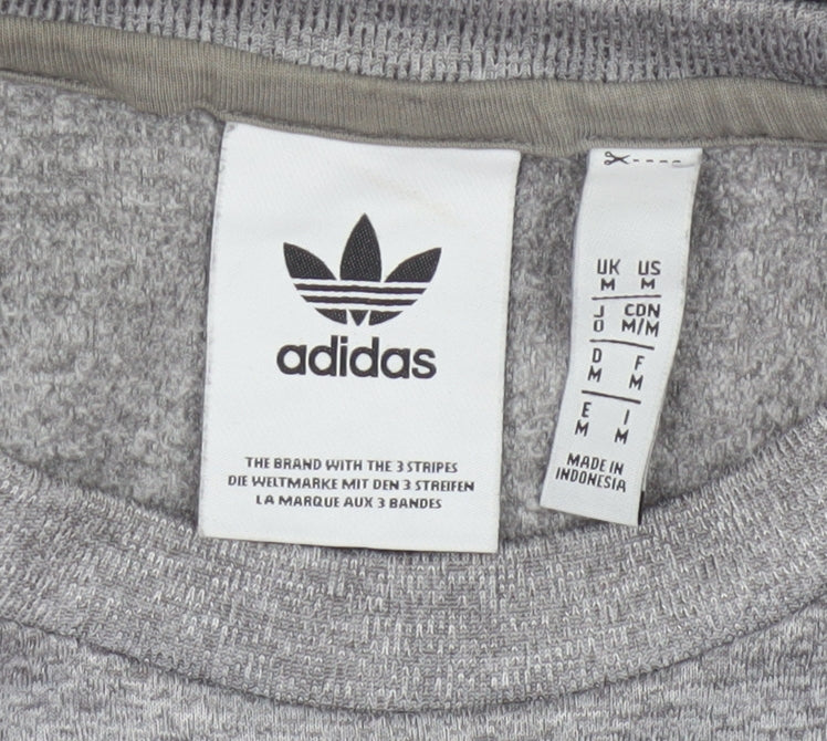 Adidas Men Grey M Pullover Crew Neck Trefoil Logo Sweatshirt