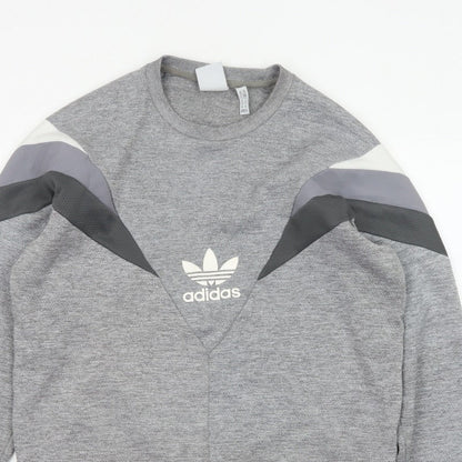 Adidas Men Grey M Pullover Crew Neck Trefoil Logo Sweatshirt