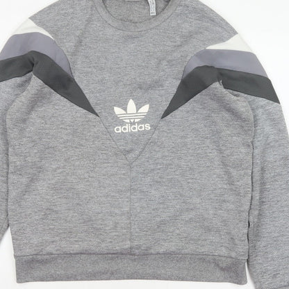 Adidas Men Grey M Pullover Crew Neck Trefoil Logo Sweatshirt