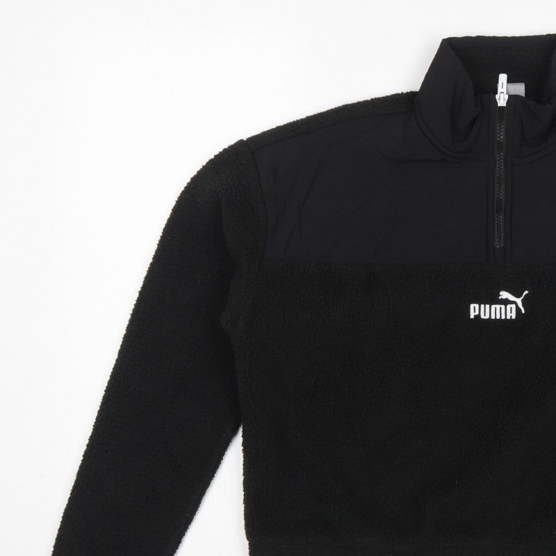 Puma Women Black XS 1/4 Zip Sherpa Fleece Pullover Sweatshirt