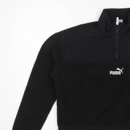 Puma Women Black XS 1/4 Zip Sherpa Fleece Pullover Sweatshirt