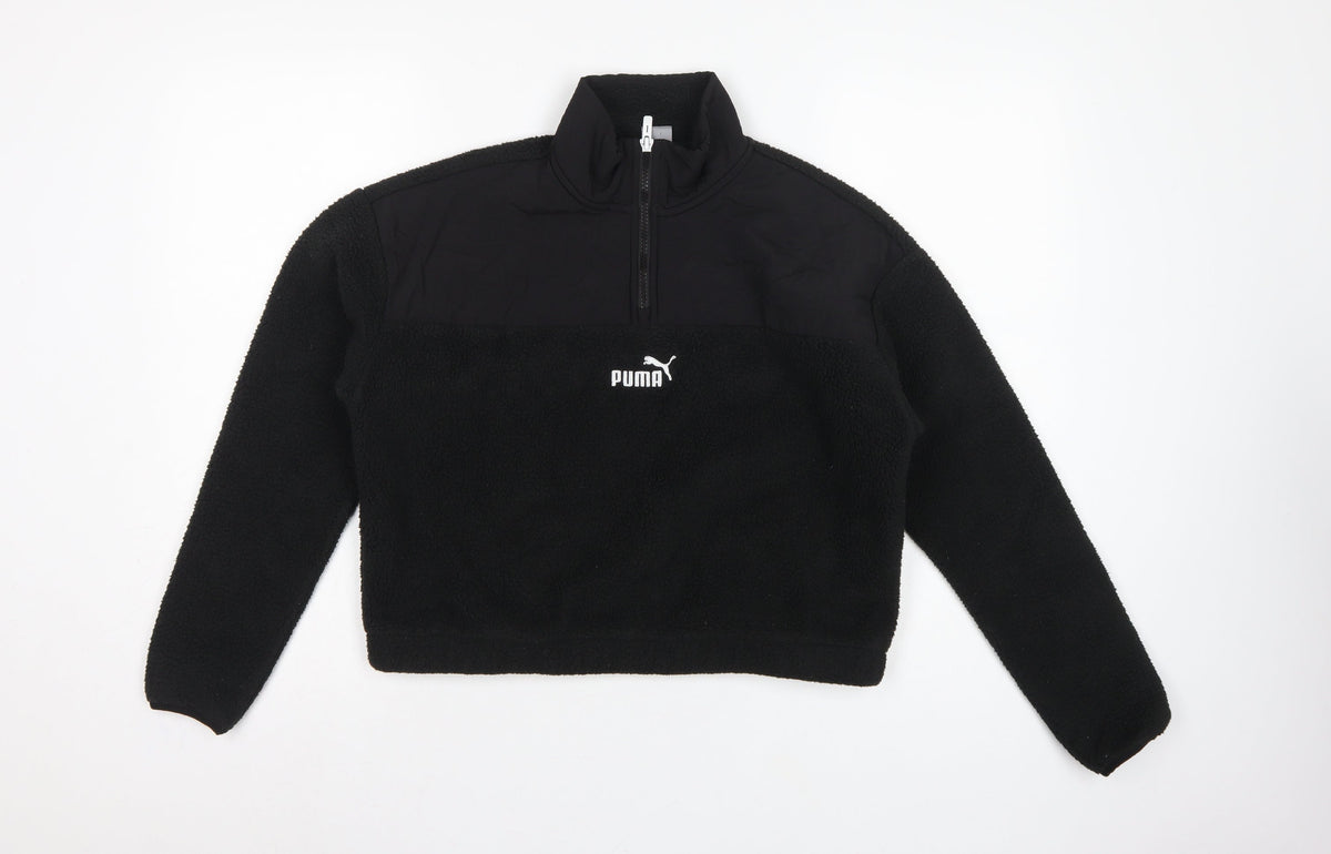 Puma Women Black XS 1/4 Zip Sherpa Fleece Pullover Sweatshirt