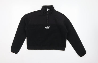 Puma Women Black XS 1/4 Zip Sherpa Fleece Pullover Sweatshirt