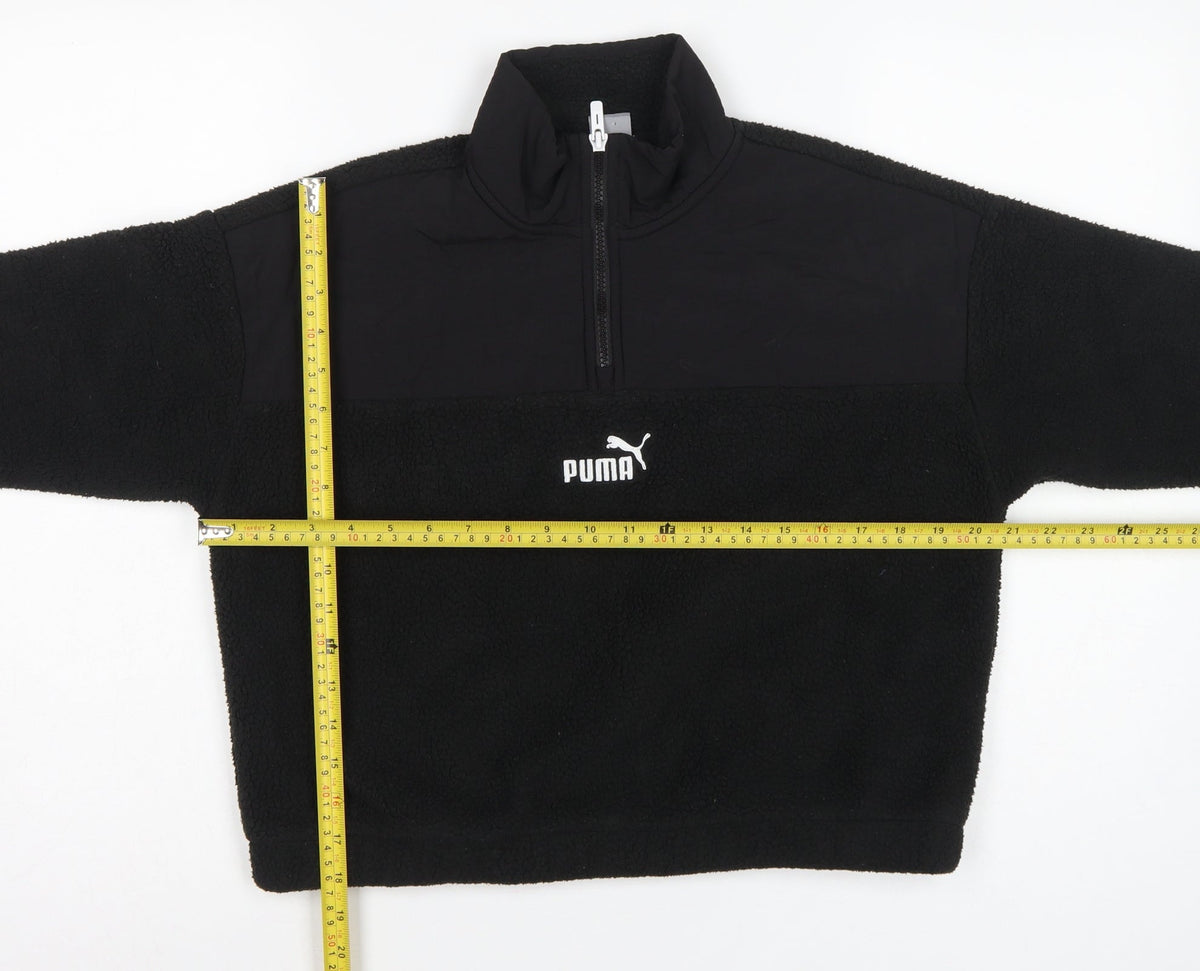 Puma Women Black XS 1/4 Zip Sherpa Fleece Pullover Sweatshirt