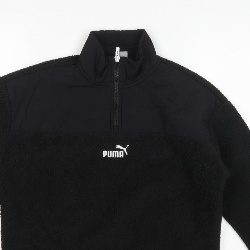 Puma Women Black XS 1/4 Zip Sherpa Fleece Pullover Sweatshirt