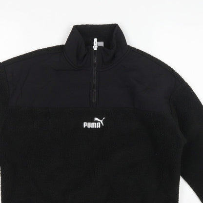 Puma Women Black XS 1/4 Zip Sherpa Fleece Pullover Sweatshirt