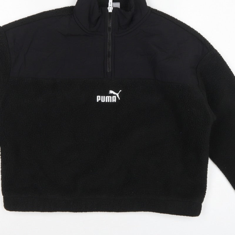 Puma Women Black XS 1/4 Zip Sherpa Fleece Pullover Sweatshirt