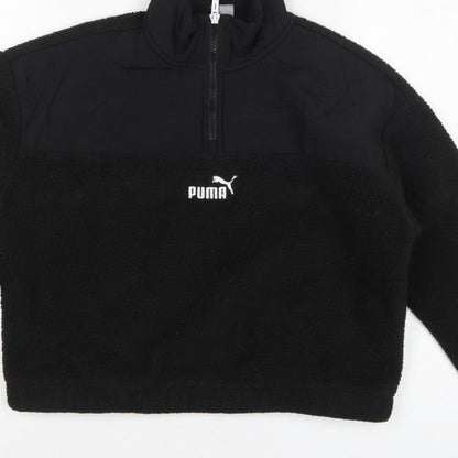 Puma Women Black XS 1/4 Zip Sherpa Fleece Pullover Sweatshirt