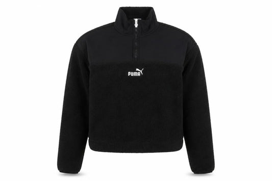 Puma Women Black XS 1/4 Zip Sherpa Fleece Pullover Sweatshirt