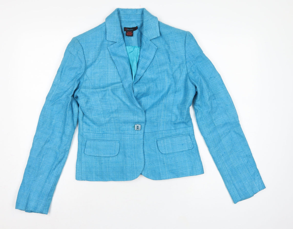 DStudio Women Blue UK 8 100% Silk Tussah Single-Breasted Blazer