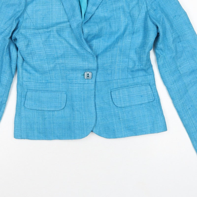 DStudio Women Blue UK 8 100% Silk Tussah Single-Breasted Blazer