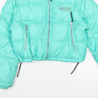 Pull&Bear Women Green S Cropped Puffer Jacket Quilted Zip