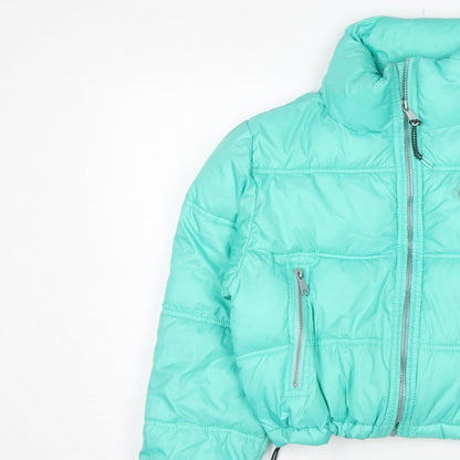 Pull&Bear Women Green S Cropped Puffer Jacket Quilted Zip