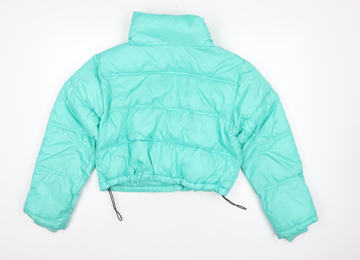 Pull&Bear Women Green S Cropped Puffer Jacket Quilted Zip
