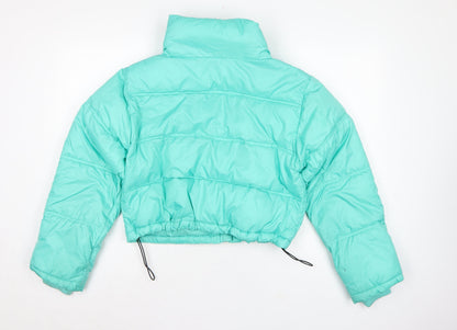Pull&Bear Women Green S Cropped Puffer Jacket Quilted Zip