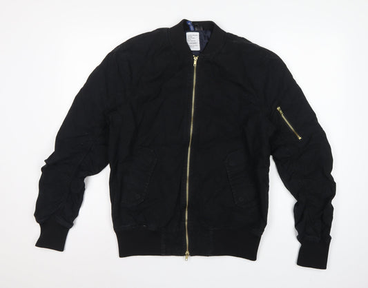 Back view of Divided H&M Men’s Black S Bomber Jacket Cotton Lined MA-1 Zip
