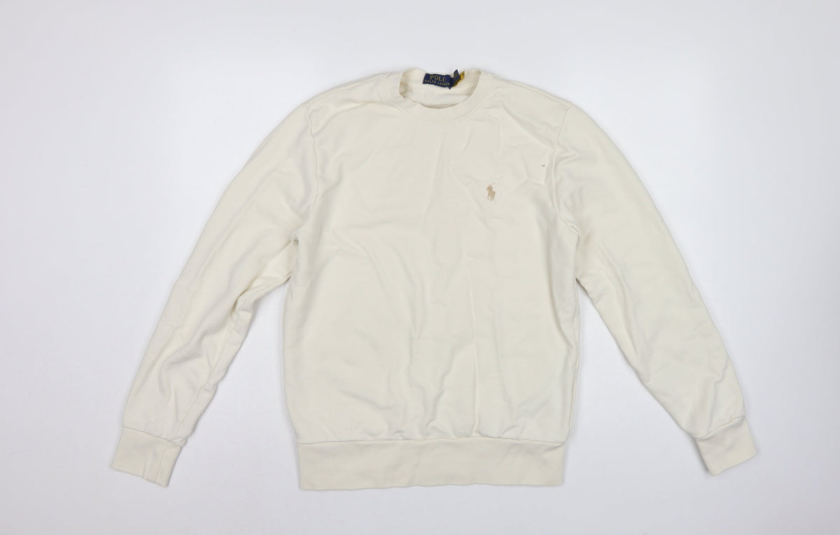 Polo Ralph Lauren Men’s Ivory M Crew Neck Logo Cotton Sweatshirt
