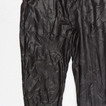 Marks and Spencer Women Brown Size 10 High Rise Faux Leather Leggings