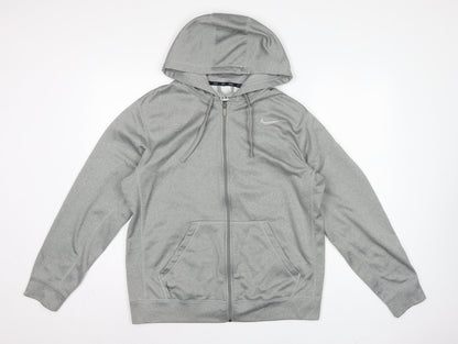 Nike Men's Grey M Therma-FIT Full Zip Hooded Fleece Hoodie Logo