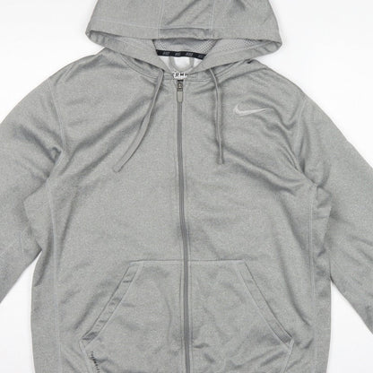 Nike Men's Grey M Therma-FIT Full Zip Hooded Fleece Hoodie Logo