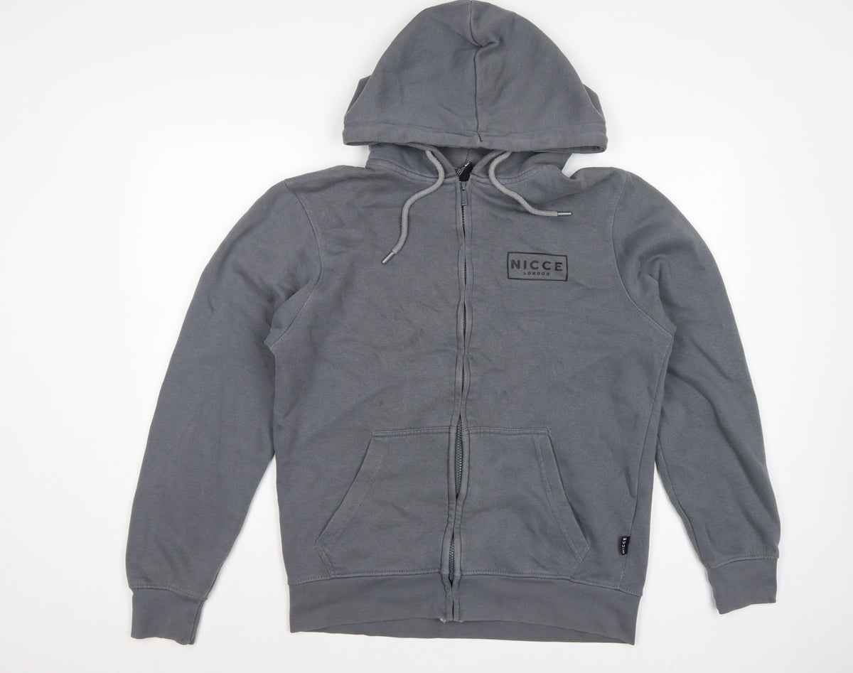 NICCE Men’s Grey L Full Zip Logo Hoodie Cotton Blend