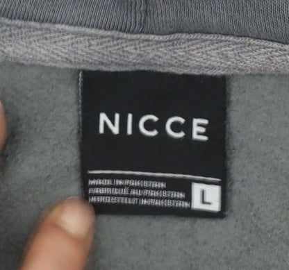 NICCE Men’s Grey L Full Zip Logo Hoodie Cotton Blend