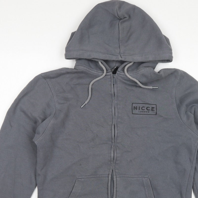 NICCE Men’s Grey L Full Zip Logo Hoodie Cotton Blend