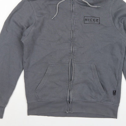 NICCE Men’s Grey L Full Zip Logo Hoodie Cotton Blend