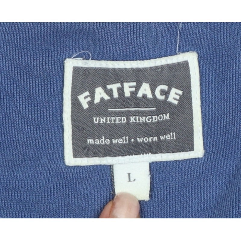 FatFace Men’s Blue L Full Zip Hooded Cotton Sweatshirt Logo Pockets
