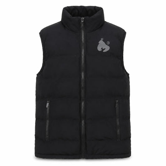Front view of Mengo Teens Black XS Padded Puffer Waistcoat Full Zip