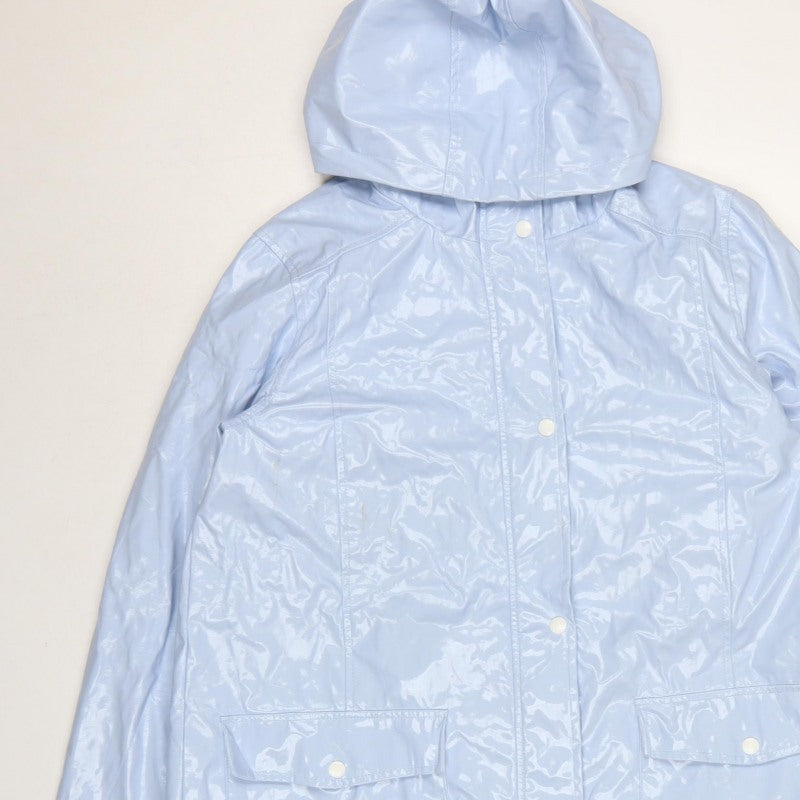 New Look Women’s Blue Hooded Rain Jacket UK 12 Snap Front