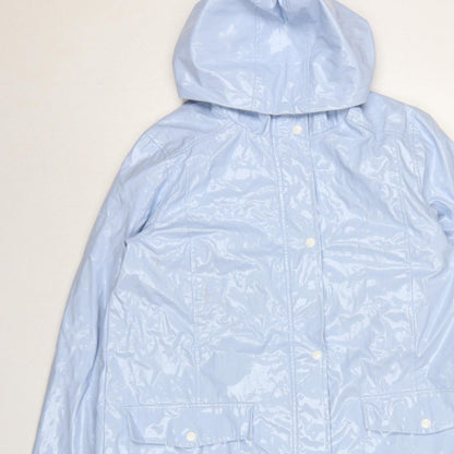 New Look Women’s Blue Hooded Rain Jacket UK 12 Snap Front