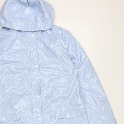 New Look Women’s Blue Hooded Rain Jacket UK 12 Snap Front
