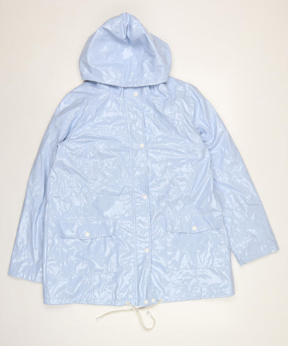 New Look Women’s Blue Hooded Rain Jacket UK 12 Snap Front