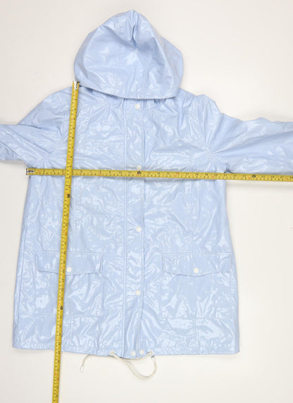 New Look Women’s Blue Hooded Rain Jacket UK 12 Snap Front