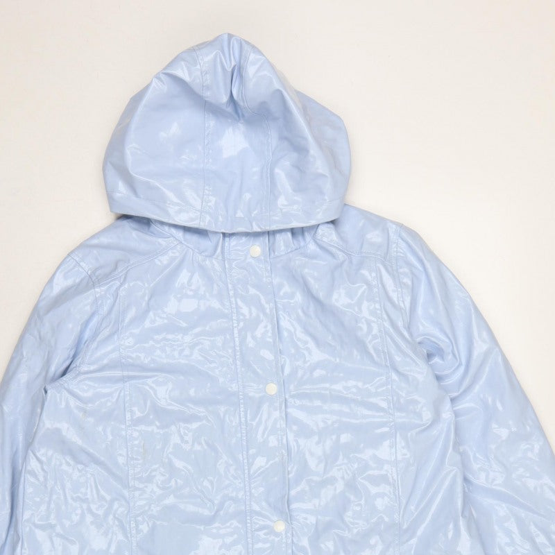 New Look Women’s Blue Hooded Rain Jacket UK 12 Snap Front