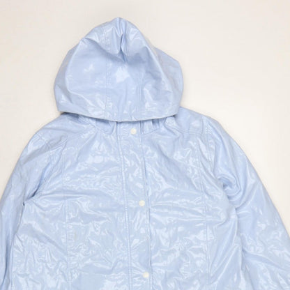 New Look Women’s Blue Hooded Rain Jacket UK 12 Snap Front